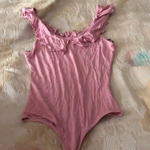 Pink ruffle sleeve body suit